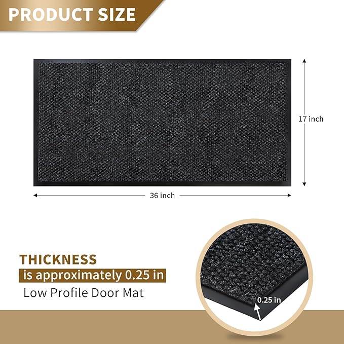 Yimobra Doormat Outdoor Indoor Entrance 36 x 17, All-Season All-Weather Front Door Mat, 100% Waterproof Welcome Matt for Floor Garage Outside Entry, Stain and Fade Resistant,Black Grey