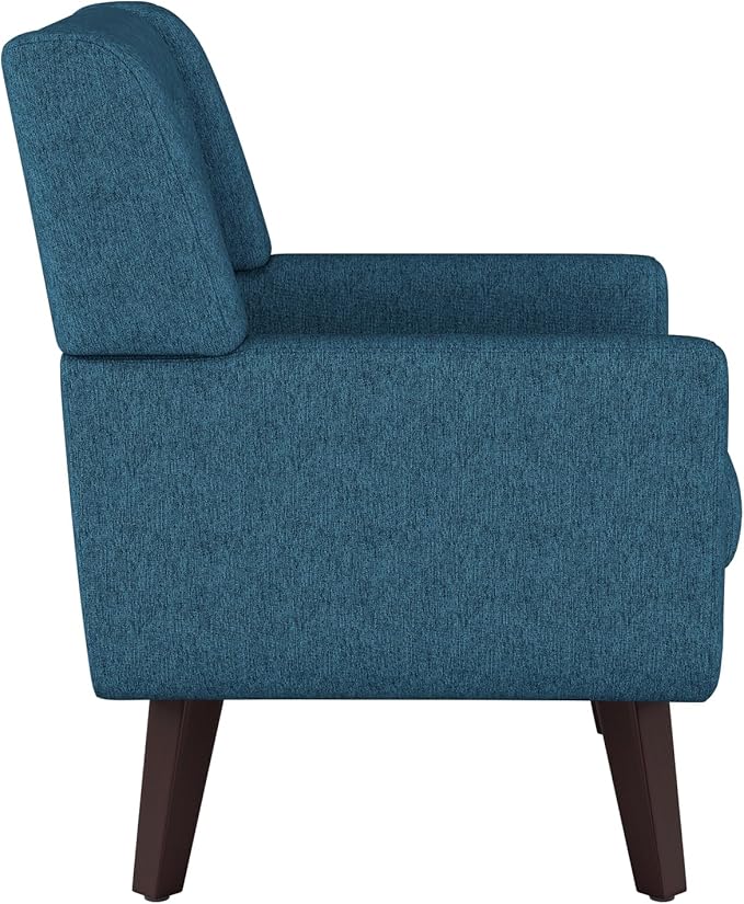 Accent Chairs Set of 2, Mid-Century Modern Upholstered Living Room Armchair, Comfy Linen Fabric Single Reading Arm Chair with Tufted Back and Wood Legs for Bedroom, Club (2, Dark Teal)