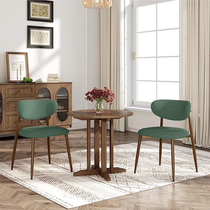 Dining Chairs Set of 2, Curved Back Kitchen Room Chairs with Metal Legs and Anti Slip Pads, Upholstered Dining Chair for Home and Restaurant, Green