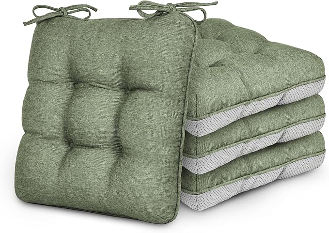 Love's cabin Memory Foam Chair Cushions Set of 4, Outdoor/Indoor Chair Pads for Dining Chairs 4 Pack, Seat Cushions for Kitchen, Dining Room, Office, Patio Chairs, 15.5"x15.5"x3.5" Green