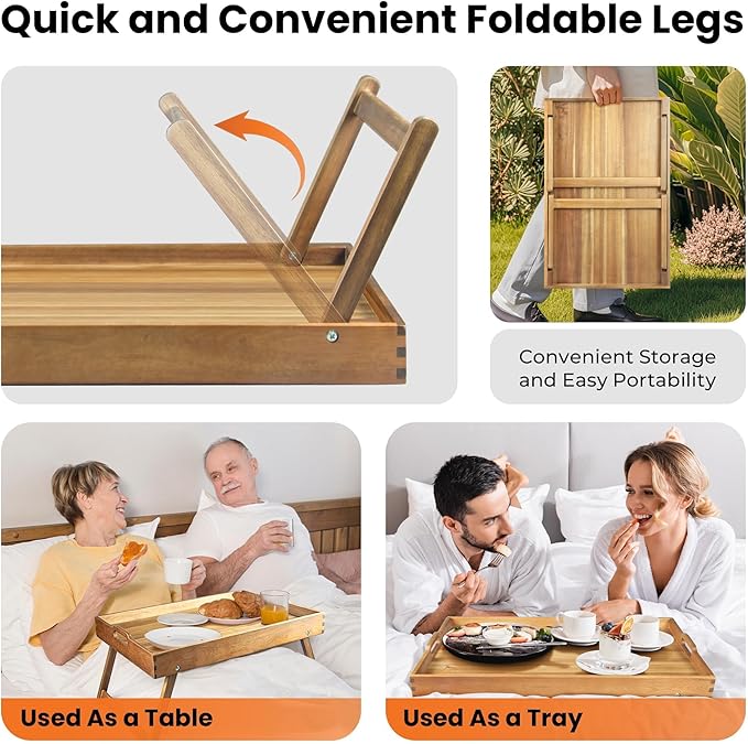 Taxenxar Extra Large Folding Bed Tray Table, 22’’ x 14’’ Acacia Wood Breakfast Tray, Food Serving Tray with Legs for Eating in Bed