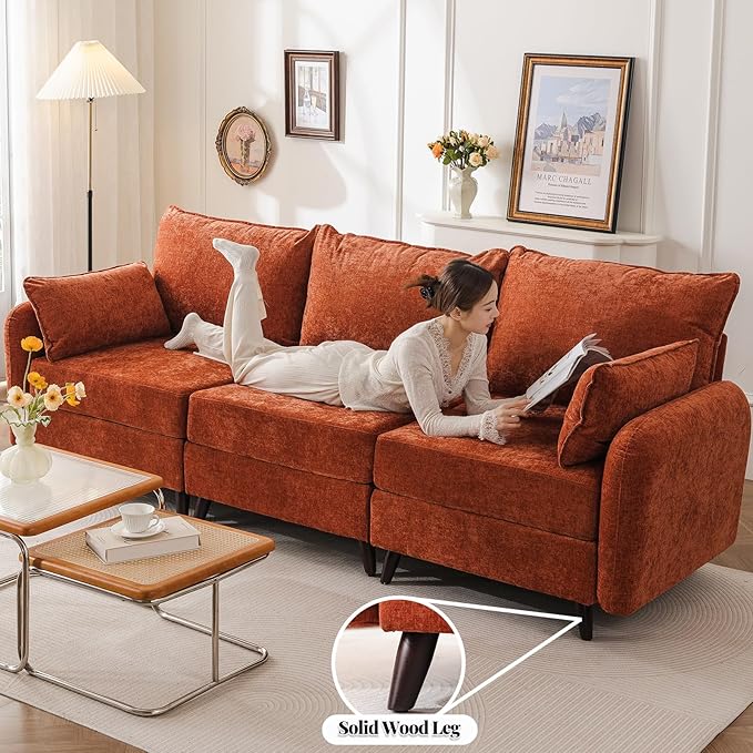 Rexulqo 104'' Modular Sectional Sofa with All Seats Storage, Oversized U Shaped Couch for Living Room,3-Seater Comfy Cloud Couches with Movable Ottoman,Big Sectional for Bedroom,Velet,Orange