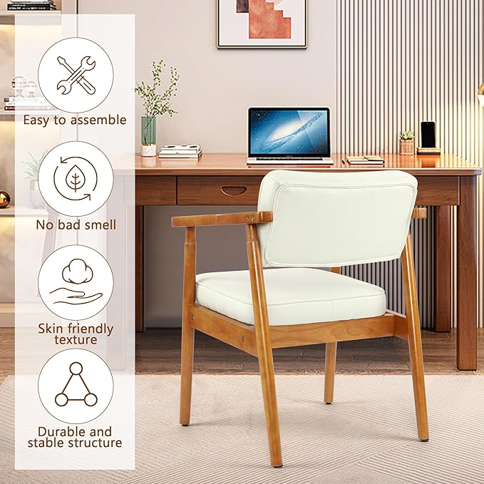 LSSPAID Mid Century Dining Chairs Set of 4, Linen Fabric Upholstered Armchair with Wooden Handrail & Comfy Backrest, Modern Kitchen Chairs for Living Room Dining Room, Beige