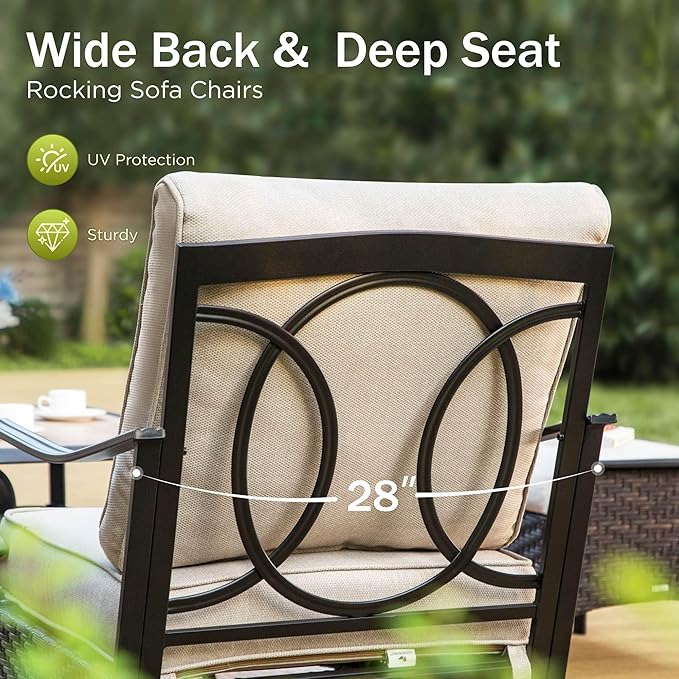 Rocking Patio Sofa Chairs - 2 PCS Outdoor Rocking Armchairs, Patio Seating with High Back Deep Seat for Porch Deck Balcony