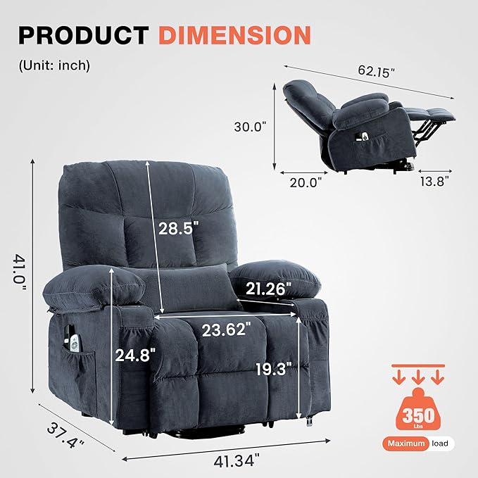 Power Lift Recliner Chair for Elderly with Vibration Massage and Lumbar Heating, Electric Lift Recliner Single Sofa with Side Pocket, Two Cup Holders and USB Charge Port for Living Room