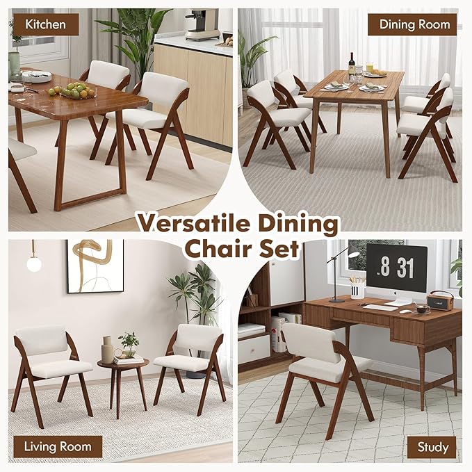 GOFLAME Folding Dining Chairs Set of 4, Upholstered Kitchen Chairs with Padded Seat & Backrest, Modern Side Chairs with Rubber Wood Legs for Home Office Events, Wedding, No Assembly Needed, Walnut