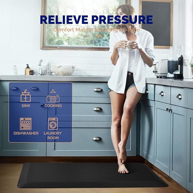 FEATOL Anti Fatigue Mat for Standing, 9/10 Extra Thick Ergonomic Standing Desk Mat, Comfort & Durable Memory Foam Standing Mat at Home,Office All Day (20" x 32", Black, 1PC)