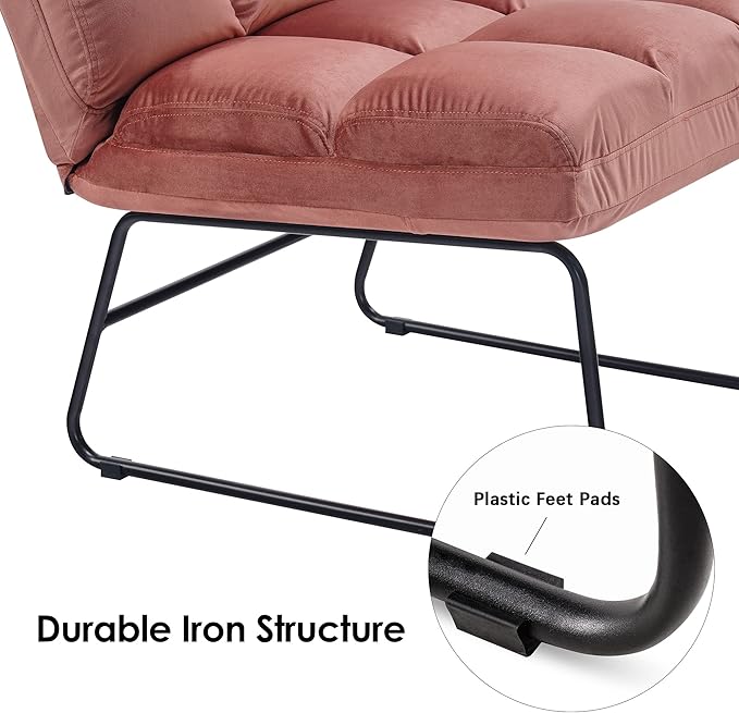 MCombo Velvet Accent Chair with Ottoman Set, Modern Armless Chair for Living Room, Bedroom, Small Space 0014 (Velvet, Pink)