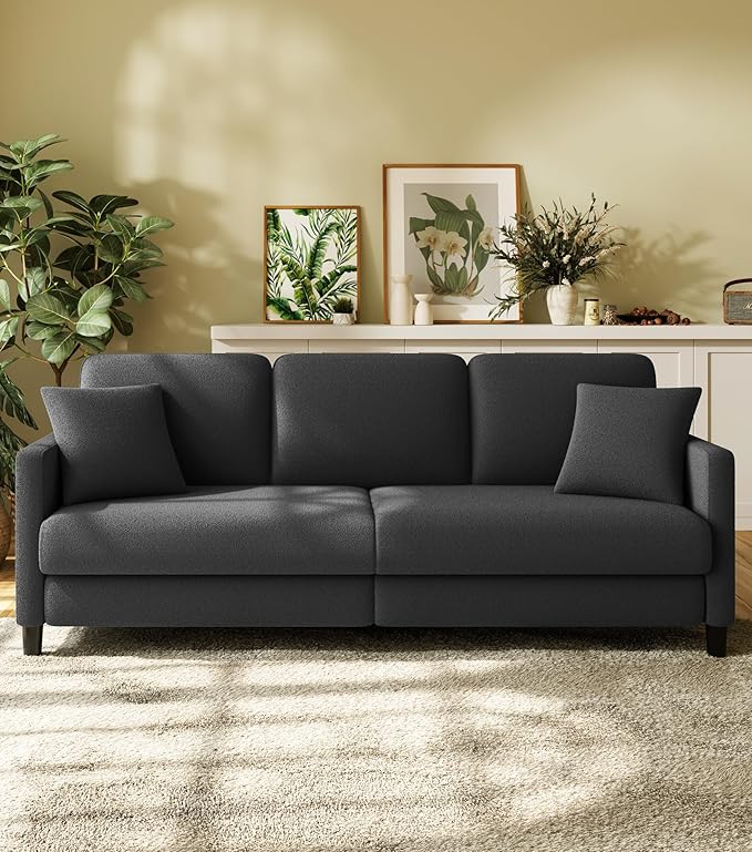 83" Couches for Living Room, Comfy Sofas for Living Room with Storage Ottoman, Teddy Sofa Couch, Tool-Free Loveseat Sofa, All-Wood Love Seat Couches, L Shaped Couch 2 Pillow Included, Grey