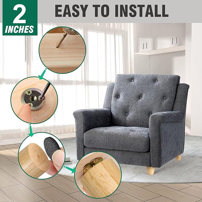 FoDau770 Rubber Wood Furniture Legs 2 Inches, Straight Tapered Wood Feet Mid Century Sofa Legs Set of 4, 5/16" UNC Furniture Feet Replacement Parts for Cabinet Couch Dresser Chair Ottoman Table