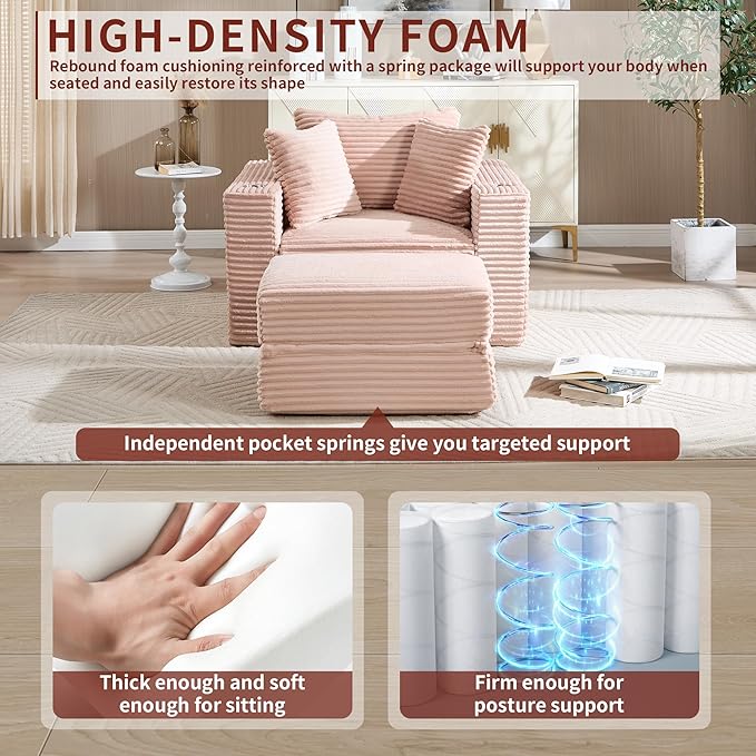 Boneless Chaise Lounge Chair Indoor, All-Foam Convertible Lounge Chair with No Frame, Wide Reclining Floor Lounger for Reading, Napping & Relaxation, No Assembly Needed (Pink)