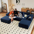 96" W Cloud Sectional Couch with Ottoman,Modern U-Shaped Cloud Couch with Deep Seat,Comfy Corduroy 3-Seater Sofa,Memory Foam Sofa for Living Room,No Assembly (Blue,Left-Facing Chaise)