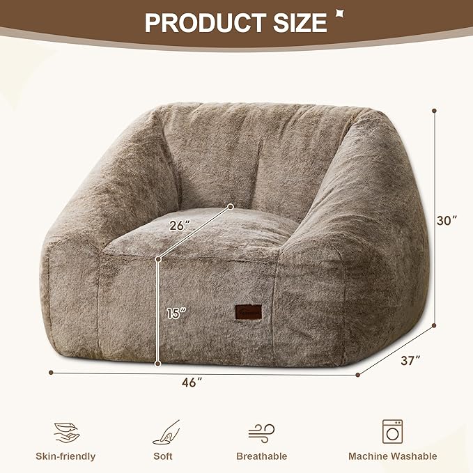 Hobestluk Bean Bag Chairs for Adults Giant Bean Bag Chair with Memory Foam Filling, Adult Beanbag for Bedroom, Living Room(Brown Two-Tone)