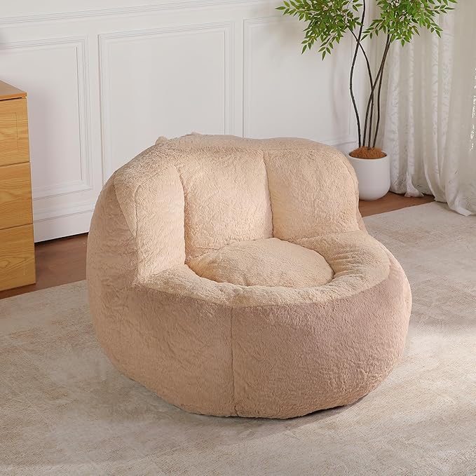 KEIKI Oversized Bean Bag Chairs, Bean Bag Couch for Adults and Kids, Large Reading Chair, Multicolor Faux Fur Floor Sofa for Reading, Playing or Relaxing