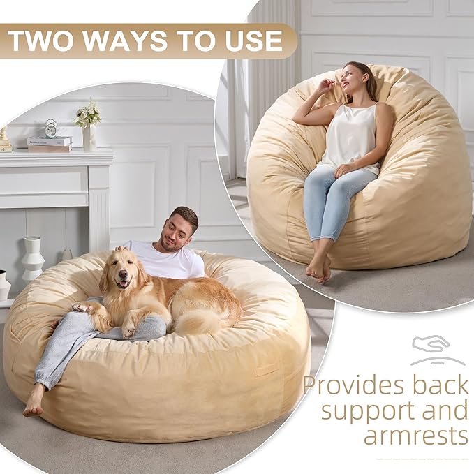 Hobestluk Bean Bag Chair 6Ft Giant Bean Bag Chairs for Adults Large Bean Chairs with Removable Cover,Big BeanBag Chairs for Living Room, Bedroom