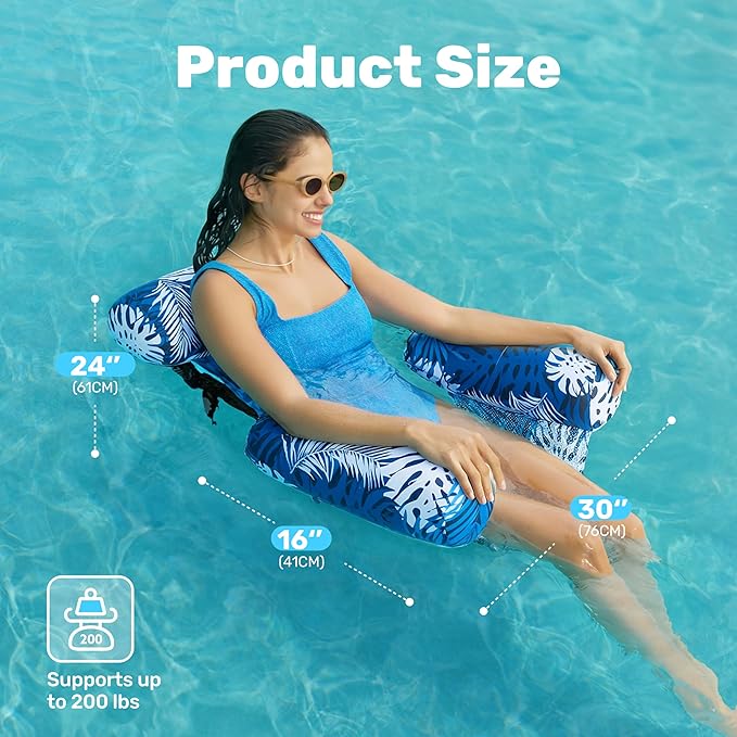 SLOOSH Pool Floats Chairs Adult,Inflatable Pool Lounge,Plant Pattern Floating Mat Hammock,Blow up Water Chairs Noodles rafts for Party Summer Water Beach Fun
