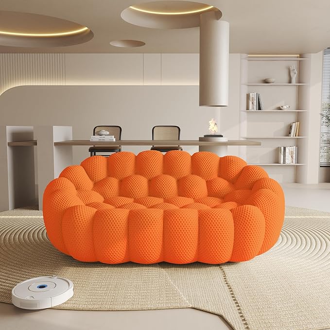 WJShome Bubble Sofa Couch,79.53'' Modern Curved Sofas for Living Room, 2 Seater LoveSofa Lazy Floor Sofa, Large Bean Bag Chair,Deep Seat Floor Sofas Chair Lounge for Office, Apartment(Orange)