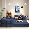 79" Convertible Sofa Bed, Boneless Corduroy Sleeper Foldable Modular Couch, Memory Foam Compressed Sofa in A Box, Folding Mattress Floor Couch for Small Space Living Room Apartment Bedroom, Blue