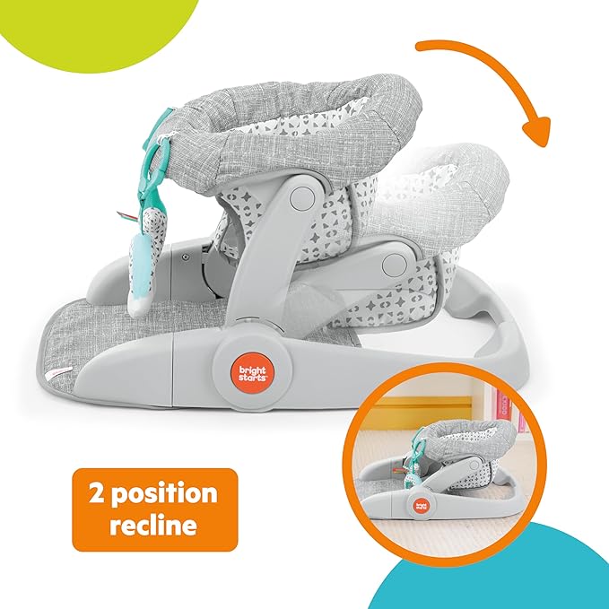 Bright Starts Learn-to-Sit Baby Floor Seat, 2-Positions Grow with Infant, Portable Baby Chair, Includes Sensory Toys, Unisex, 4-12 Months, Gray