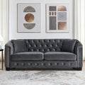 mikibama Modern Chesterfield Velvet Sofa, 77 Inch Sectional Sofa, Luxury 3 Seater Upholstered Tufted Couch with Nailhead Arms and 2 Pillows for Living Room, Bedroom, Apartment(Grey)
