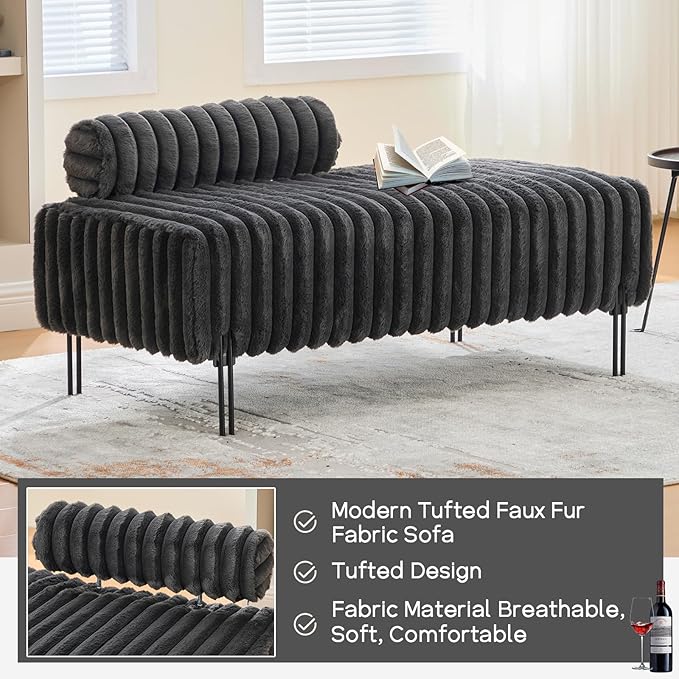 NIOIIKIT 49.6" Modern Loveseat Sofa Couch, Upholstered Accent Sofa with Golden Legs and Adjustable Backrest, Small Faux Fur Couches for Bedroom, Living Room, Compact Small Space (Dark Grey)