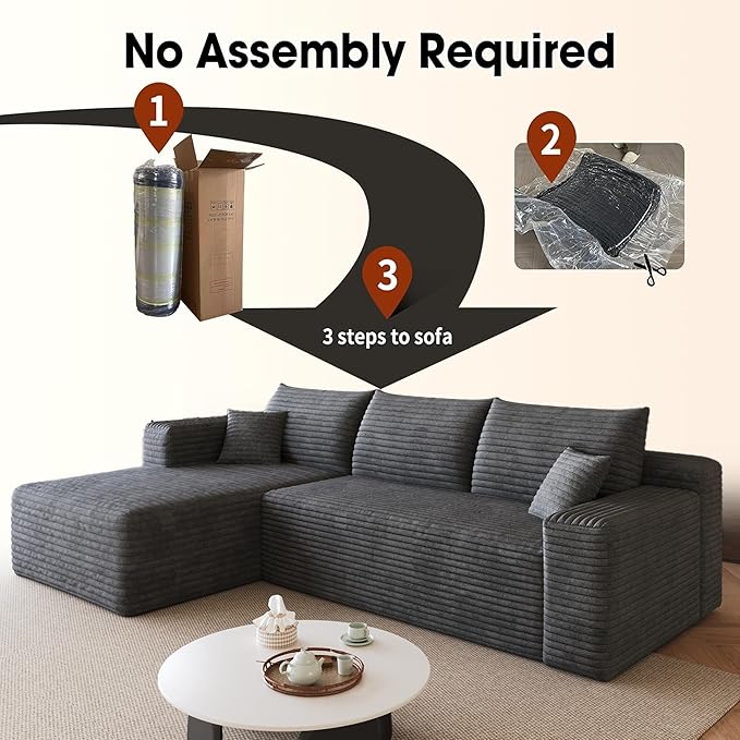 AUGOP 96" Sectional Couches for Living Room Modern Modular Sofa with L-Shape Couchs Upholstered Boneless Couch Deep Seat Sectional Couch with Chaise (Dark Grey, 96" Left Facing Chaise+2Seaters)