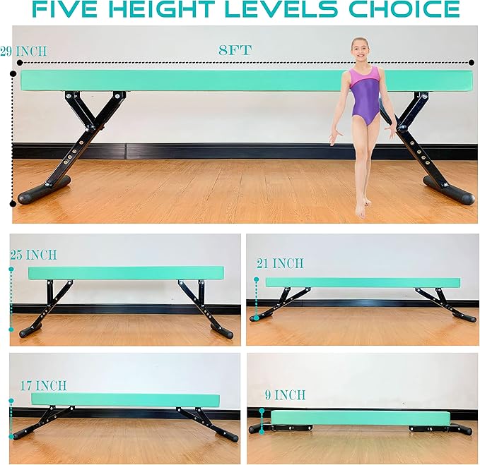 MARFULA Adjustable Balance Beam 8 ft Gymnastic Beam Adjustable Height for Kids and Teenage of All Gymnastic Levels, Gymnastic Training Beam Gymnastic Equipment for Athlete Home and Gym Club Use