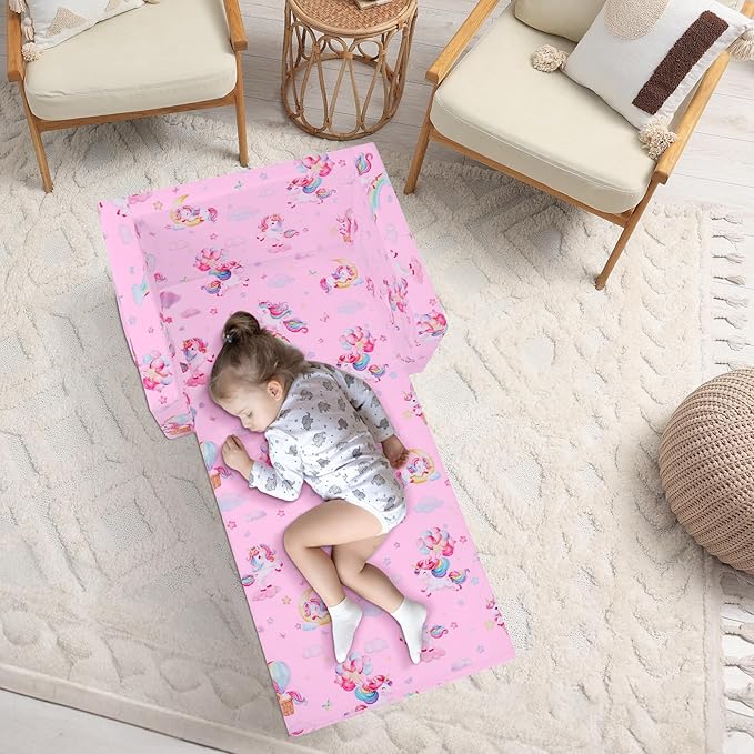 decalsweet Foldable Kids Sofa Couch 2 in 1 Children Convertible Sofa to Lounger Flip Open Toddlers Sofa Bed,Extra Wide Soft Lightweight for Bedroom Livingroom Playroom