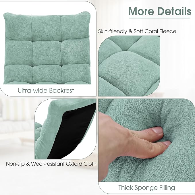 Giantex Floor Chair with Back Support, 14 Adjustable Position, Padded Sleeper Bed, Couch Recliner, Gaming Floor Chairs for Adults, Meditation, Gaming Chair Floor, Green