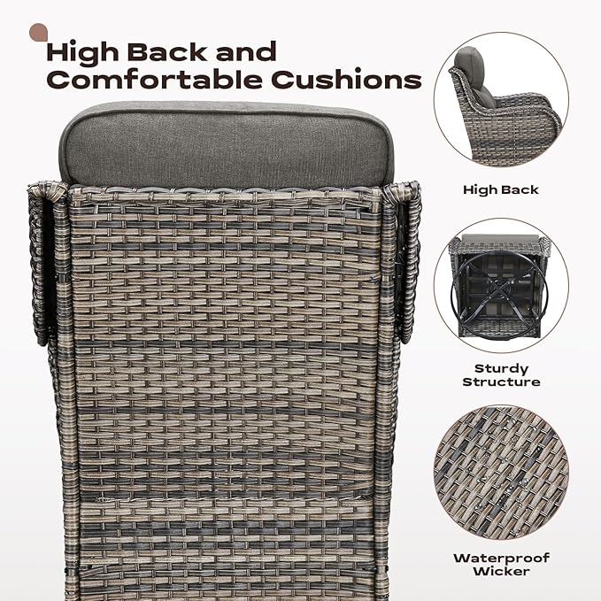 Rilyson Outdoor Patio Furniture Set - Weather Resistant Wicker,High Back,6 inch Cushions,4 Piece Patio Furniture Set with Swivel Rocker Chairs and Ottomans for Deck Porch Yard,Mixed Grey/Grey