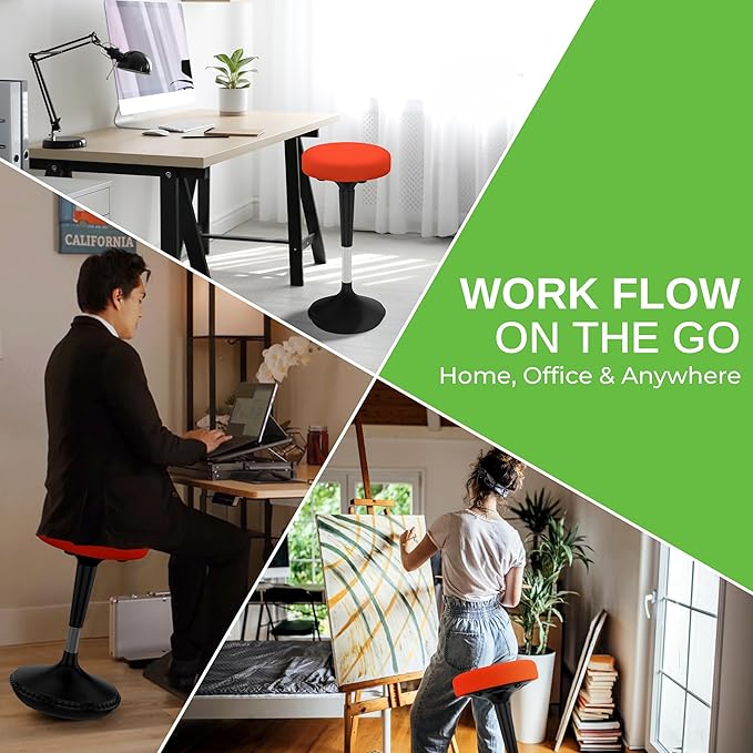 Uncaged Ergonomics Wobble Stool – Height Adjustable (23–33") Ergonomic Standing Desk Chair, Flexible Seating for Office, Classroom, and Active Sitting - Red
