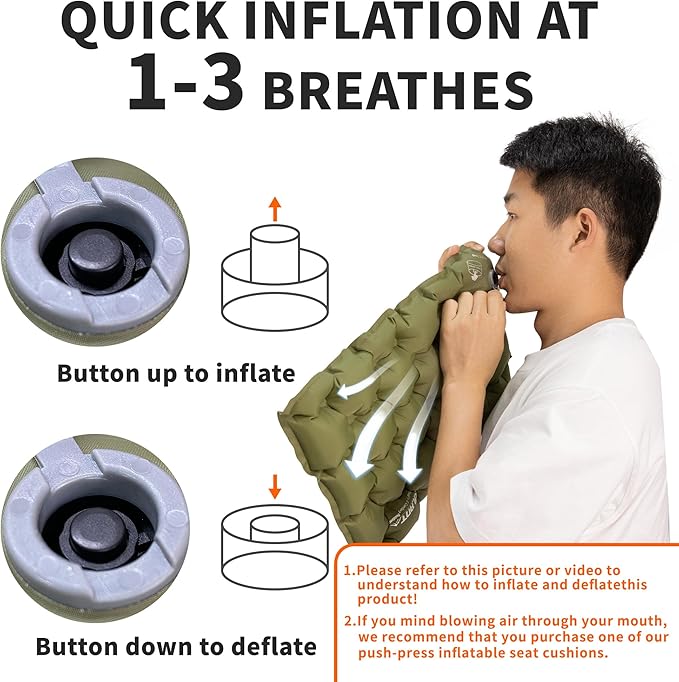 Eulant Lightweight Inflatable Air Seat Cushion - Portable Travel Cushion, Suitable for Camping, Hiking, Climbing, Bleacher, Home and Office