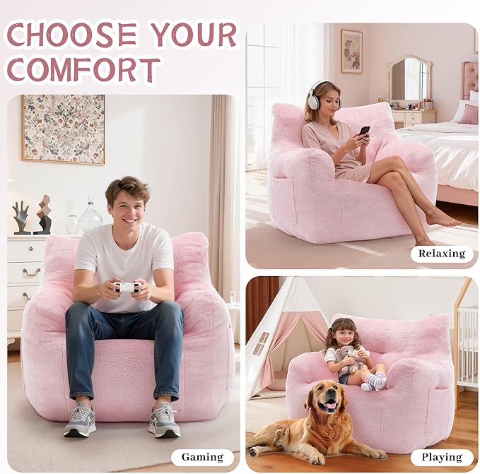 Bean Bag Chair for Adults and Kids, Small Comfy Beanbag Lounge Floor Sofa Reading Chair with Armrests, Mini Cloud Sofa for Living Room, Bedroom and Game Rooms, Plush Chair with Memory Foam