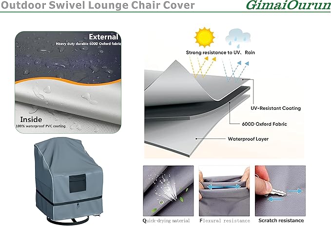 GimaiOurun Outdoor Swivel Lounge Chair Cover 4 Pack, Waterproof Heavy Duty, (29 W x 31 D x 38.5 H inches), Gray