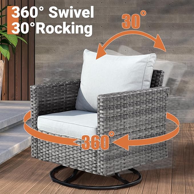 ovios Outdoor 10 Piece Coversation Set with Swivel Rocking Chair,Sectional Patio Furniture Set with All-Weather Wicker Sofa,Modern Outside Couch for Balcony Backyard Pool, Grey