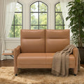 Faux Leather Loveseat, Upholstered Loveseat with Hidden Foldable Tray & Side Pocket, Front Contour Arm Design, Modern 2-Seater Sofa Couch for Compact Spaces, Brown