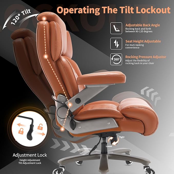 Big and Tall Office Chair 700lbs - Adjustable Headrest&Lumbar Support, 3D Flip Arms, Large Wheels &Heavy Duty Metal Base, Ergonomic High Back Computer Chair Desk Chair, Thick Padded Extra Wide Seat