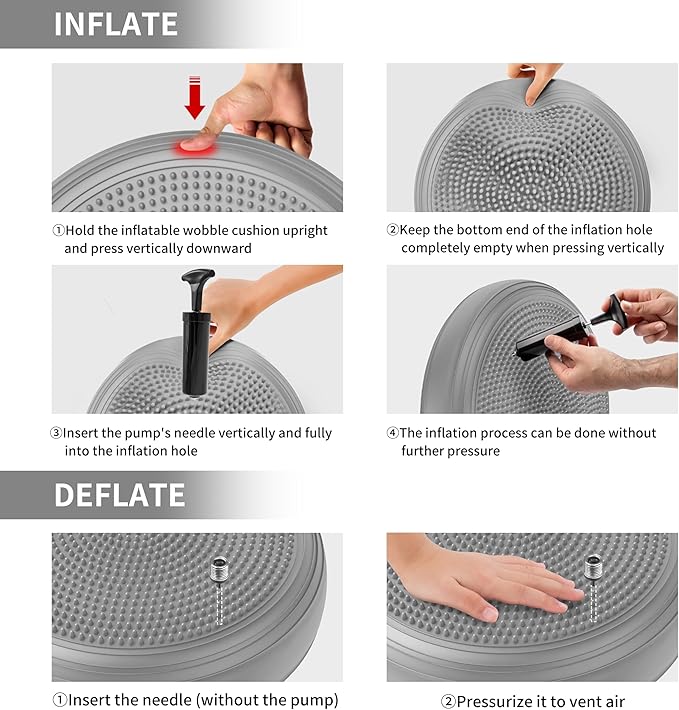 FITMIND Inflated Wobble Cushion,Circular Non-slip Texture for Comfortable Sitting,Extra Thick Dyna Disc with Pump for Core Strength,Wiggle Seat to Improve Posture,Fitness,660lb Load Capacity