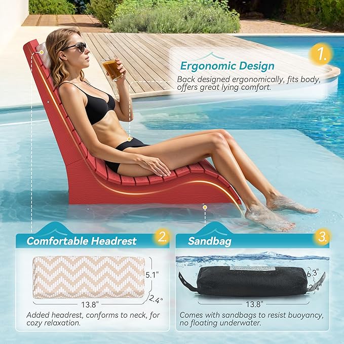 Homenjoy HDPS Pool Lounge Chairs Set of 2, Use in Pools Lounge Chairs up to 10-Inches of Water, Chaise Chairs with Headrest, Lounge Chair Outdoor, Fade-Resistant Pool Lounger for Deck