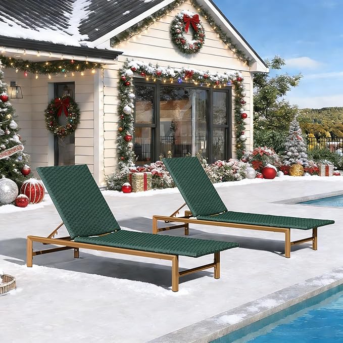 PURPLE LEAF Patio Chaise Lounge Chairs Outdoor Set of 2, Wicker Pool Lounge Chairs for Outside with Adjustable Backrest, Aluminum Sunbathing Lounger for Patio, Poolside, Garden, Green