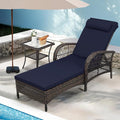 WINGTU Outdoor Chaise Lounge Chair with Side Table, All Weather PE Rattan Patio Lounge Chair with Cushion, 6-Positions Adjustable Pool Sunbathing Recliner for Poolside, Armrest & Pillow, Navy Blue