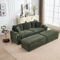 KEIKI Combination Sofa Bed Set, 4 Seat Chaise Lounge Sofa with Armrest Storage, Cupholders, USB, Deep Seat Couch Reading Chairs for Living Room, Green