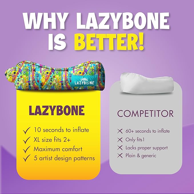 Chillbo x TrippyDraws Lazybone Inflatable Couch - Ultimate Inflatable Lounger for Maximum Chill - The Perfect Blow Up Couch for Music Festivals