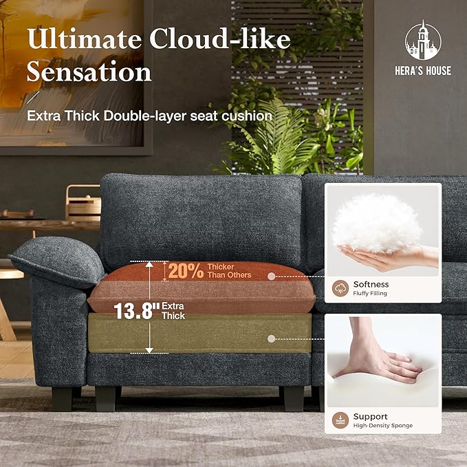 HERA'S HOUSE 2 Pieces Modular Sectional Sofa Sets, Oversized Couch Set with Loveseat and Armchair, Comfy Cloud Couches with Throw Pillows, 3-Seater Deep Seat Sofa for Living Room, Chenille Blue