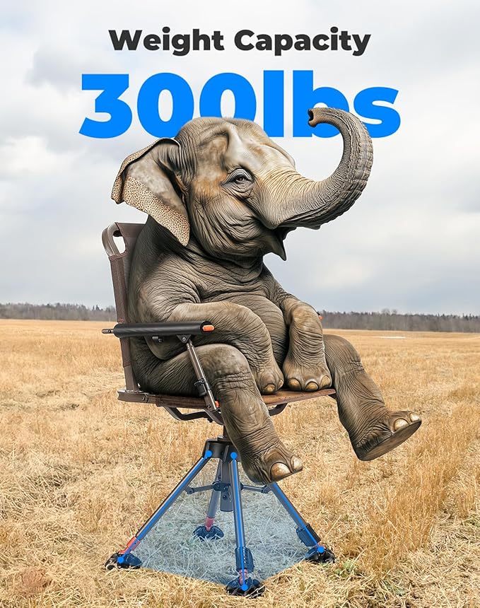 KEMIMOTO Hunting Blind Chair 360 Degree Silent Swivel, 300 Lbs Height Adjustable Quick Folding Portable Comfortable Hunting Deer Fishing Ground Chair