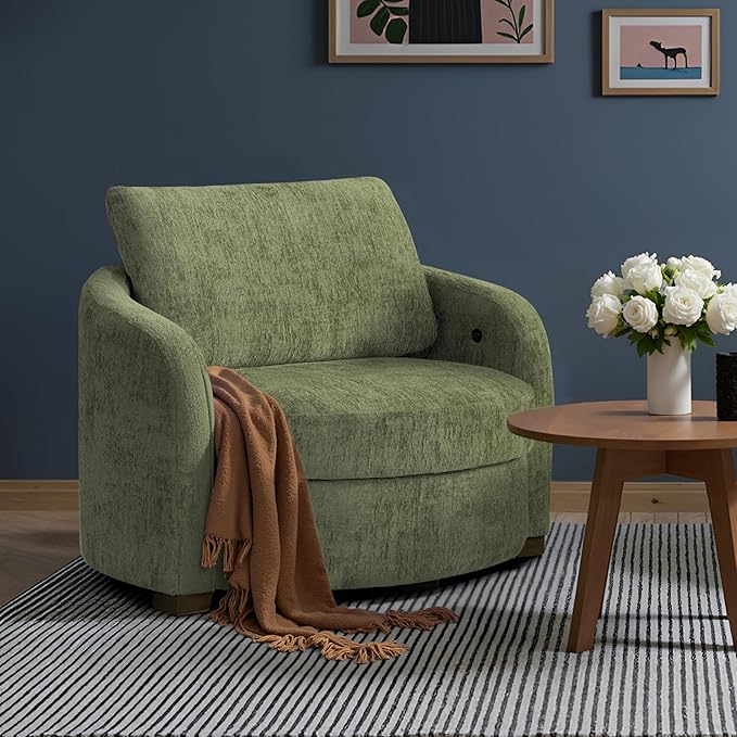 Studio Living® Manchester 44.1" Storage Chair, Modern Farmhouse, Pocket Coil Comfort, USB A & C Power, Easy Assembly, Chenille Fabric, Olive