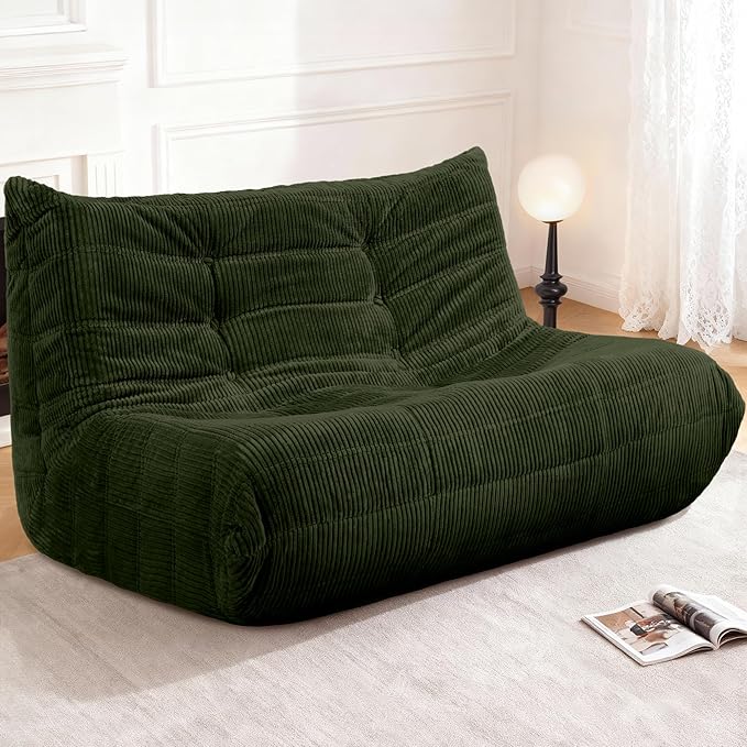Bean Bag Chair,Giant Beanbag Chairs for Adults,Comfy Large Fireside Chair Lazy Sofa,Corduroy Bean Bag Lounger with Memory Foam Filled,Floor Sofa Couch for Home,Living Room (Green, Loveseat)