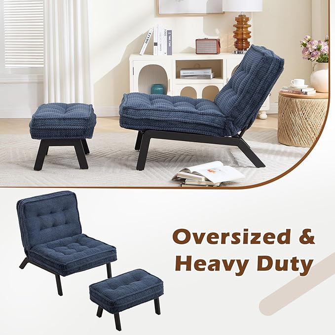 ANJ Accent Chair with Ottoman Adjustable Backrest, Living Room Chair Tufted Upholstered Lounge Chair with Footrest Set, Modern Chair Cozy Reclining Chair for Reading Room Bedroom