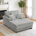 UIXE Chaise Lounge Chair Indoor, Oversized Sleeper Chair with 2 Cup Holders, Faux Fur Upholstered Sofa Bed Comfy Recliner Solid Wood Frame Reading Seat for Living Room, Bedroom - Light Gray