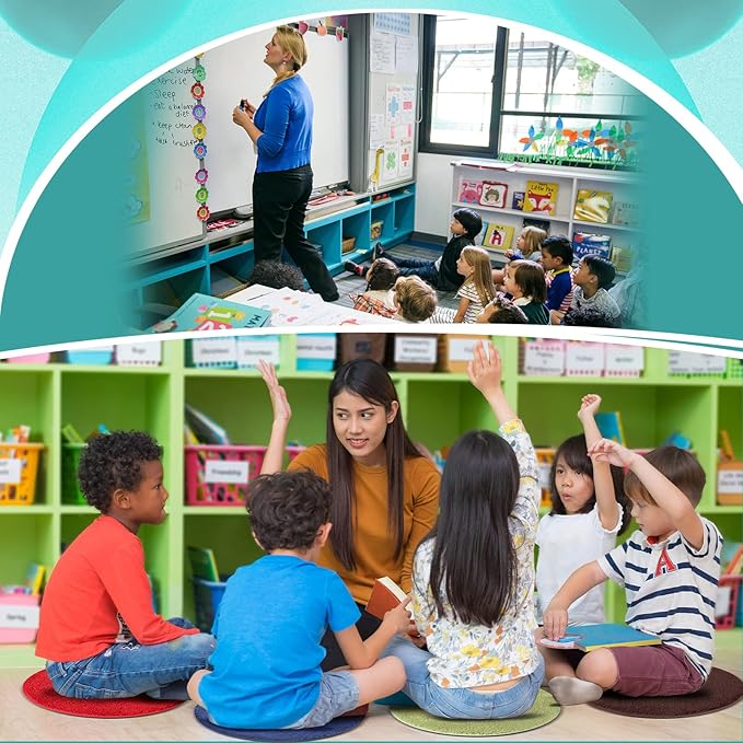 Funtery 30 Pieces Kids Carpet Circle Seats Bulk 18 Inch Classroom Children's Mats Multi Color Rug Mats Round Soft Warm Floor Cushions for Library School Story Time Group Activity Play Areas